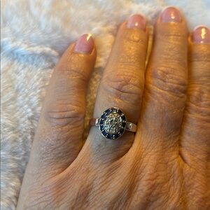 Blue and clear stone ring. Sz 8